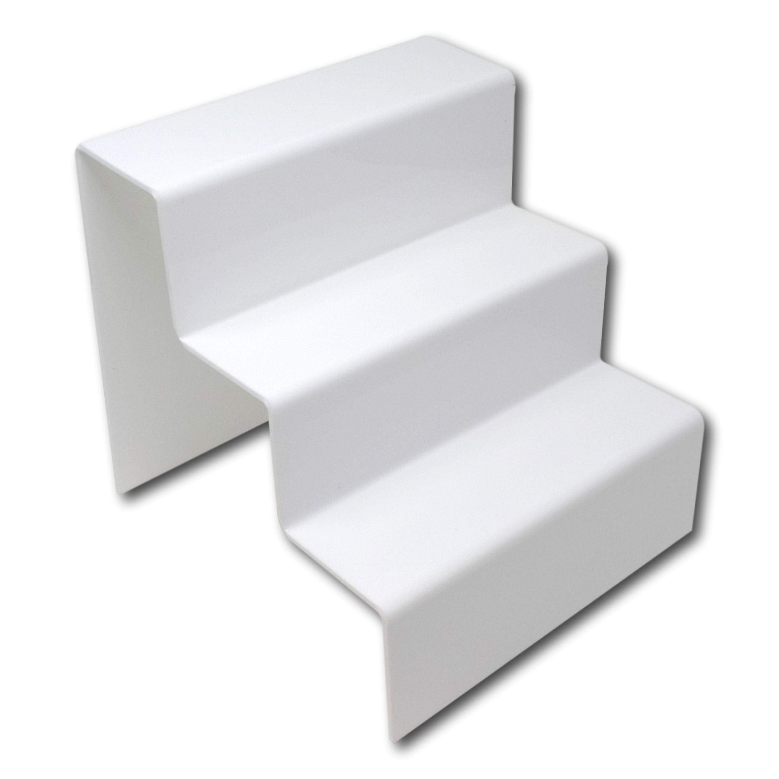 Eposgear White Three (3) Step Tier Clear Or Coloured Acrylic Plastic Retail Riser Counter Display Plinth Stands - Perfect For Shops, Stalls, Ornaments, Models Etc (, Large)