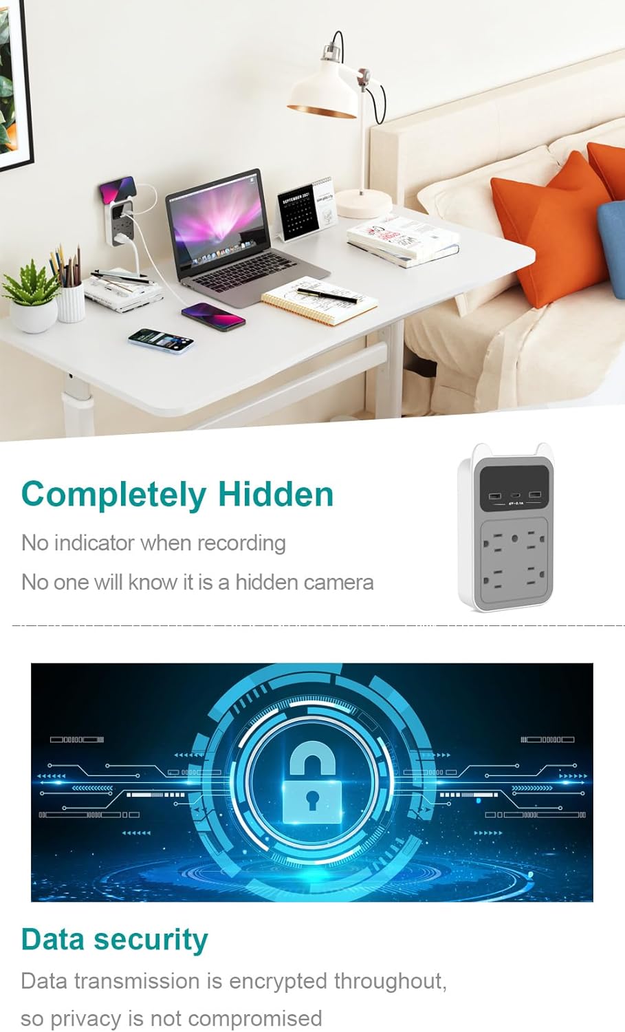 2026 Upgraded Hidden Camera - Outlet Camera - HD 2K Mini Wireless Nanny Cam Security Camera with Motion Detection - 120° Wide Angle for Discreet Pet Home Indoor Security (Grey)