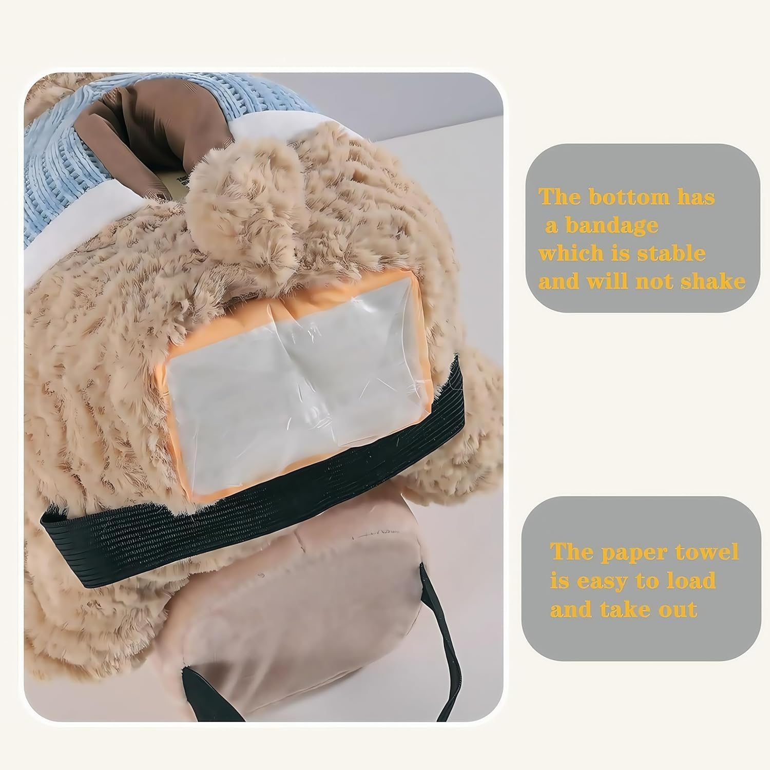 Cute Bear Tissue Holder and Trash Can，Car Tissue Holder and Trash Can 2-in-1 Cute Bear Design Car Accessories Tissue Box Plush Animals Holder, for Vehicle Armrest Box Home Decoration (B)