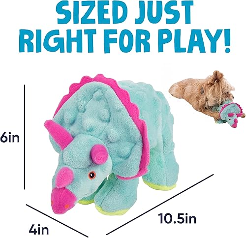 Miniatura 3 de goDog Dinos Frills - Juguete chirriante de felpa para perros con tecnología Chew Guard, tela duradera y chirriador para juego activo, verde azulado,
