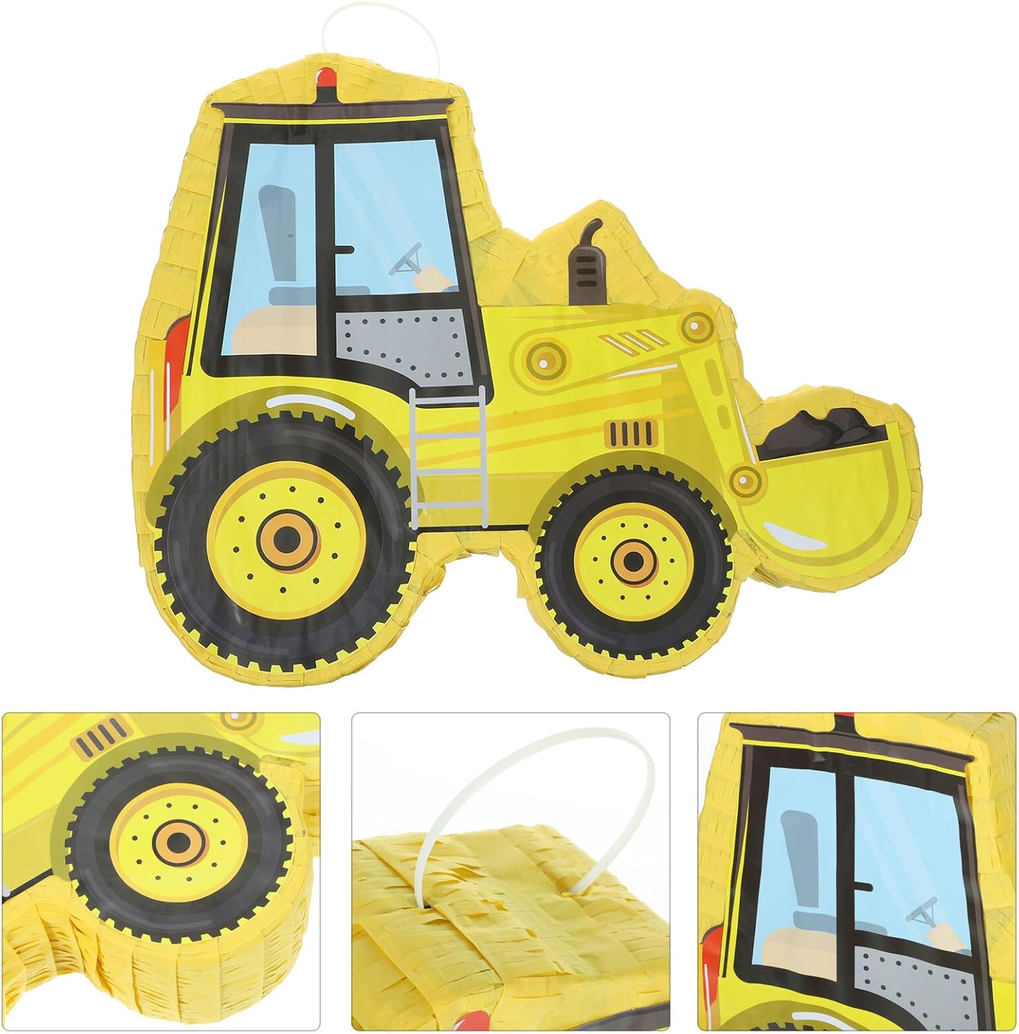 Zerodeko Handmade Yellow Excavator Pinata Paper Construction Truck Party Supplies for Boys Birthday Games and Decorations