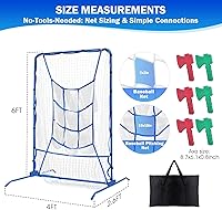 Vista 4 de 6FT Baseball Pitching net, 9-Pocket Pitcher Net with Strike Zone, Adjustable Height Target Throwing Trainer, Baseball Softball Practice Net with