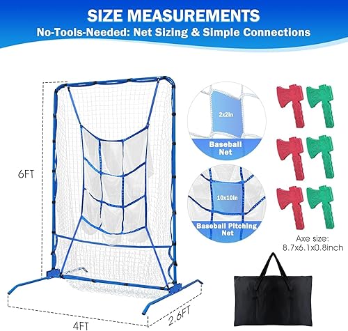 Miniatura 4 de 6FT Baseball Pitching net, 9-Pocket Pitcher Net with Strike Zone, Adjustable Height Target Throwing Trainer, Baseball Softball Practice Net with