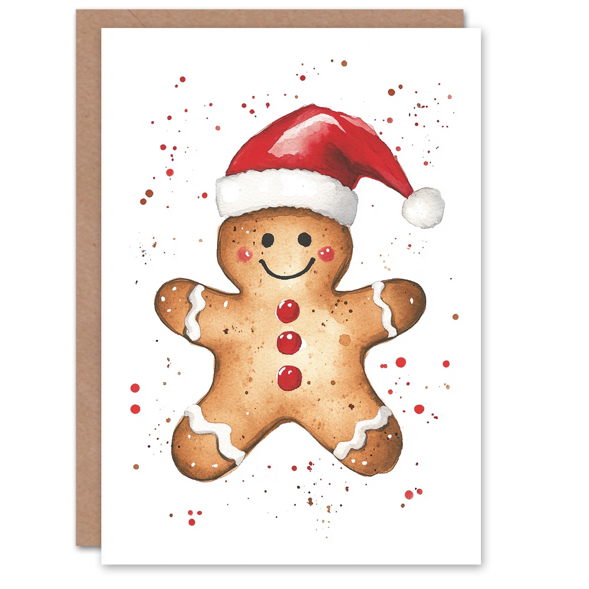Artery8 Cute Santa Hat Gingerbread Man Blank For Him Or Her Art Xmas Festive Christmas Card