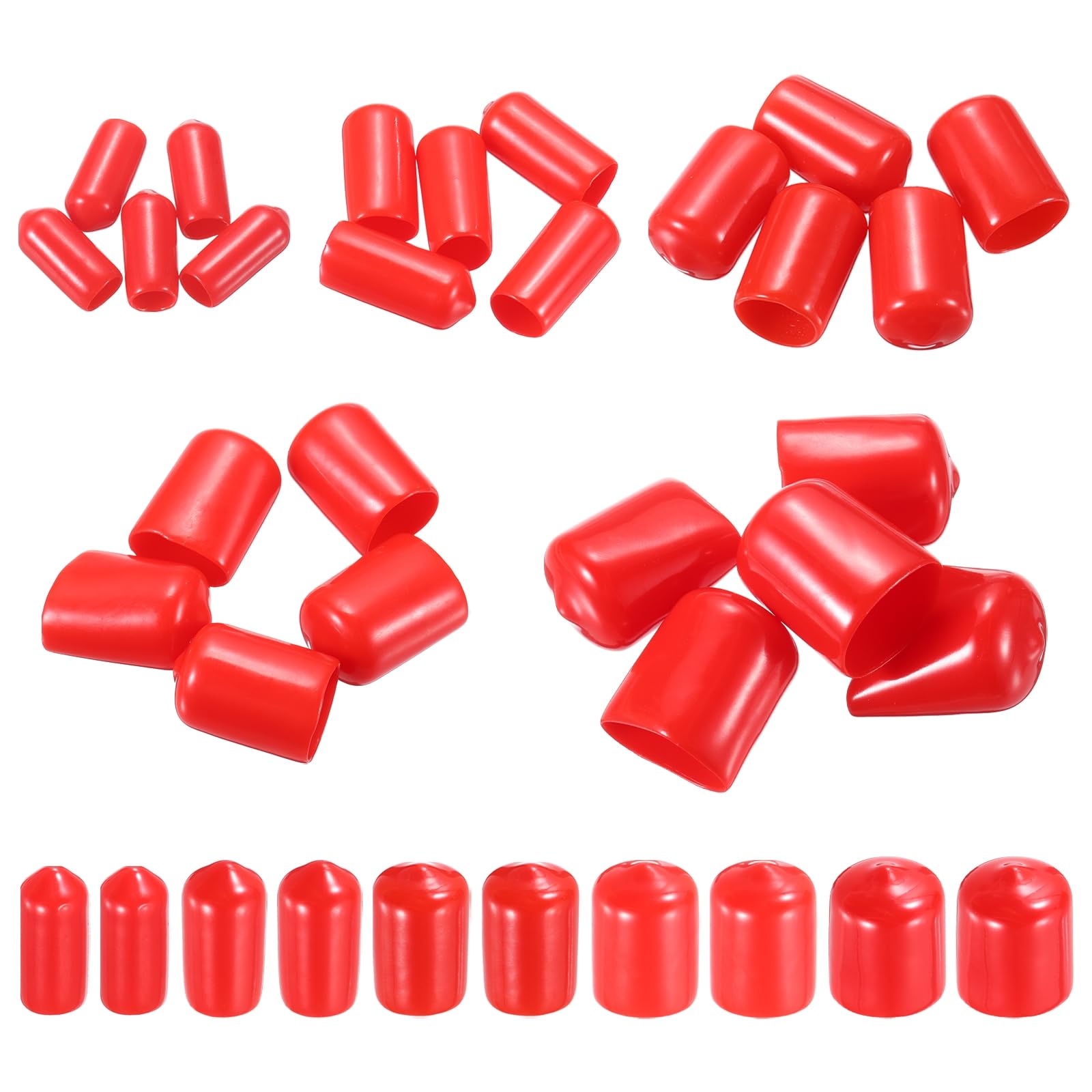 MECCANIXITY 50pcs Round End Protective Caps Rubber Cover 1/4" 3/8" 1/2" 5/8" 3/4" Red Screw Protector for Screw Bolt, Plumbing Pipe