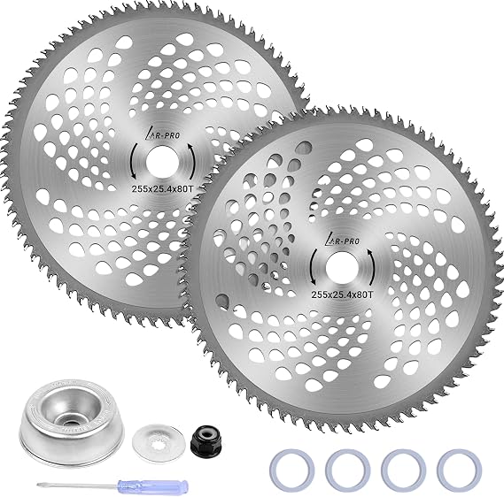 AR-PRO 2-Set 10 x 80T Carbide Tip Brush Blades with The Universal Adapter Kit for Cutter, Trimmer, Weed Eater | Made from Premium Stainless Steel to Last Long | Cuts Like Butter