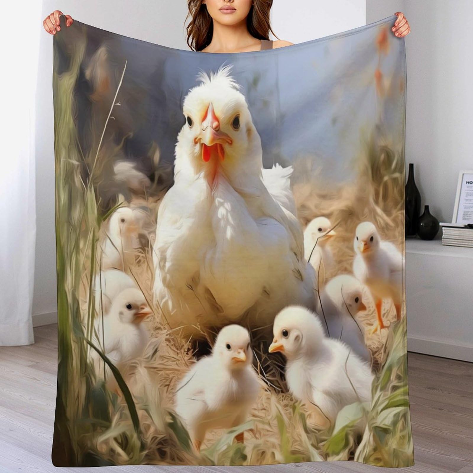 Couverture moelleuse motif poulet mignon 150x200cm plaid polaire