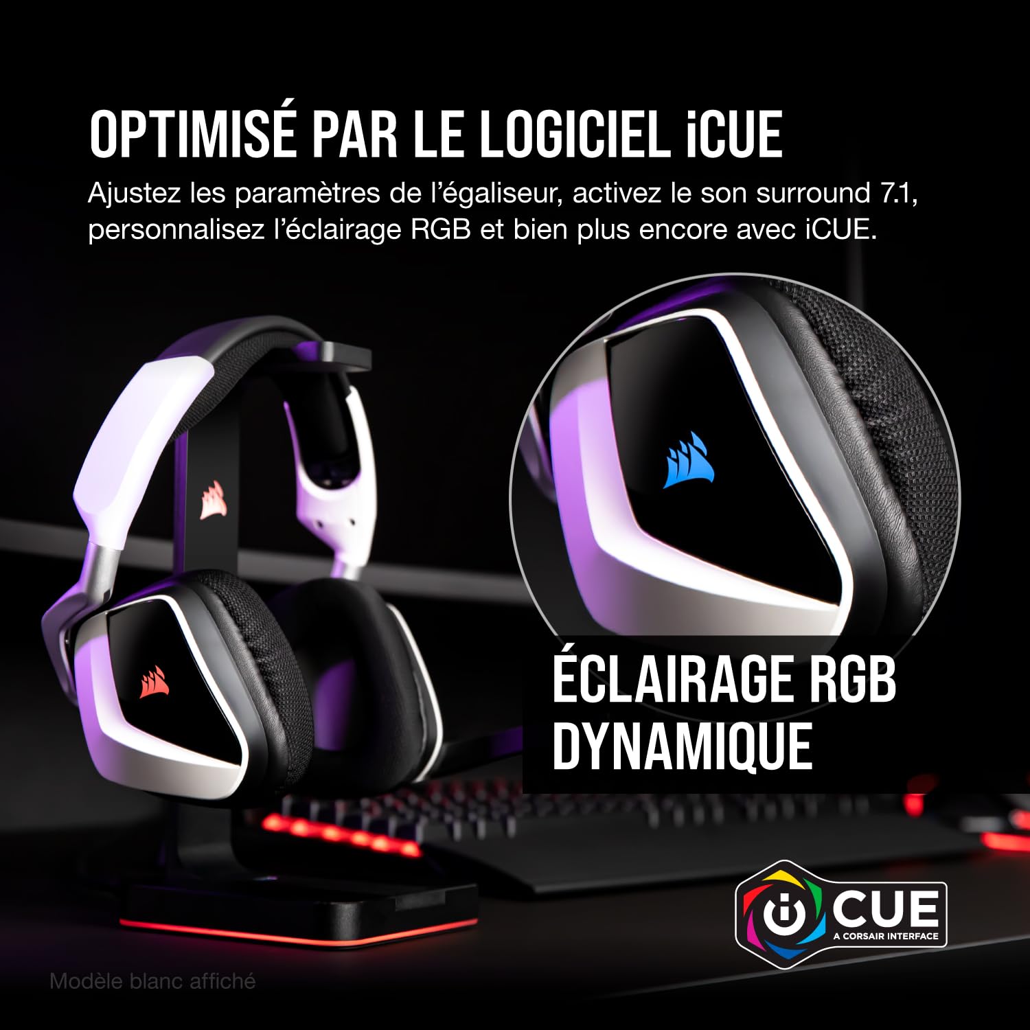 CORSAIR VOID RGB ELITE Casque de Jeu Sans Fil - Son Surround 7.1 - Microphone Omnidirectionnel - Oreillettes en Maille Microfibre - Portée Jusqu'à 40 Pieds - Compatible iCUE - PC, Mac, PS5 - Carbone