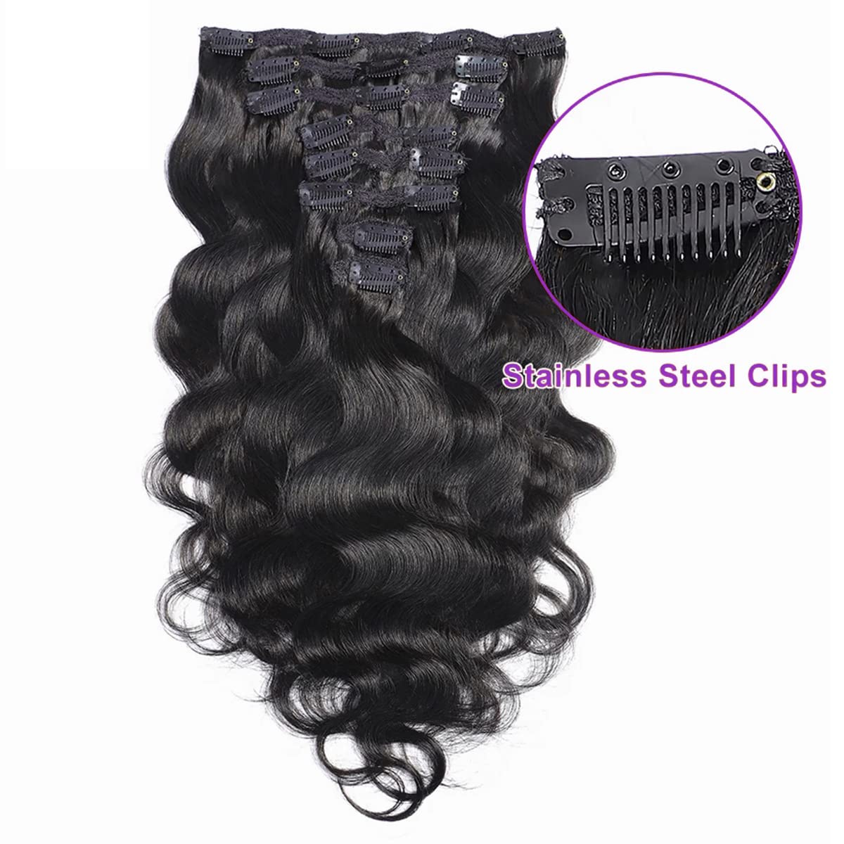 100 % Brazilian virgin clip-ins Amazon.com : Clip in Hair Extensions Real Human Hair 100  main image 2
