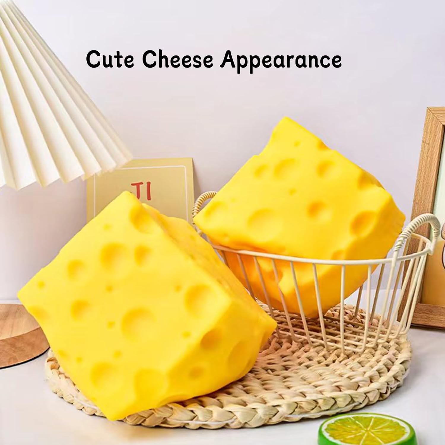 Small Mini Cheese Squishy - Tiny Soft Rising Food Squeeze Toys, Stress Relief, Sensory Fidget for Adults Yellow Soft Novelty Cute Party Favors (2 Inch)