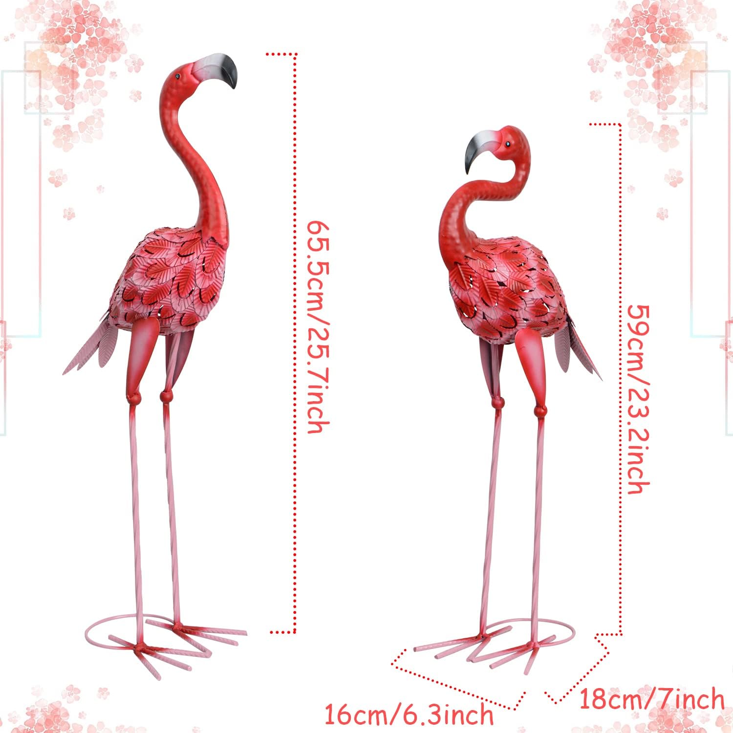 2Pcs Flamingo Outdoor Statues, Metal Flamingo Yard Art Decor for Garden Home Patio Yard Display