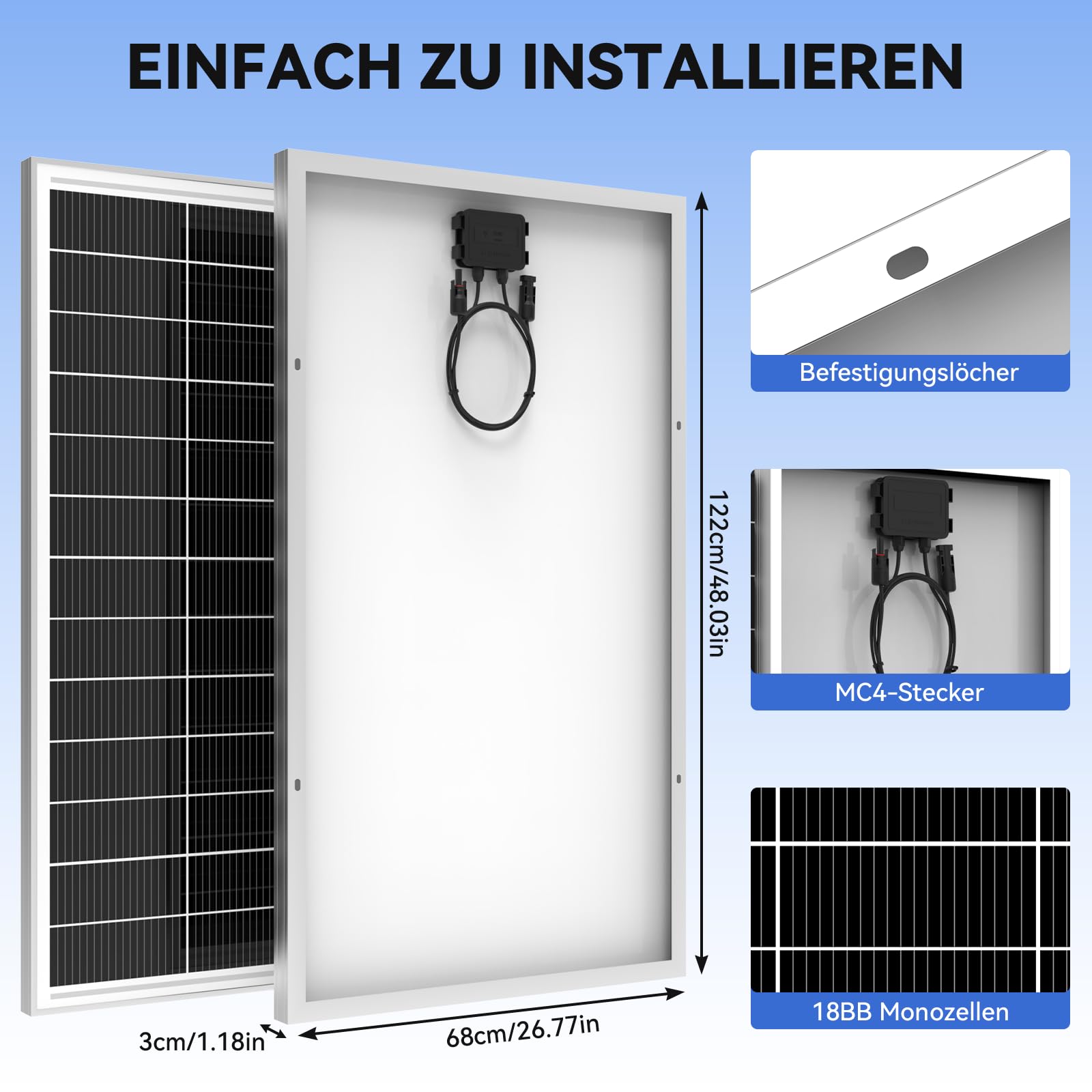 WERCHTAY 12V Solarpanel 400w Monokristallines, Solarmodul mit Hocheffizientes Aluminiumrahmen, SMBB Technologie, PV Modul für Batterien, Boot, Wohnmobile, Gartenhäuse, Haus (200W*2)