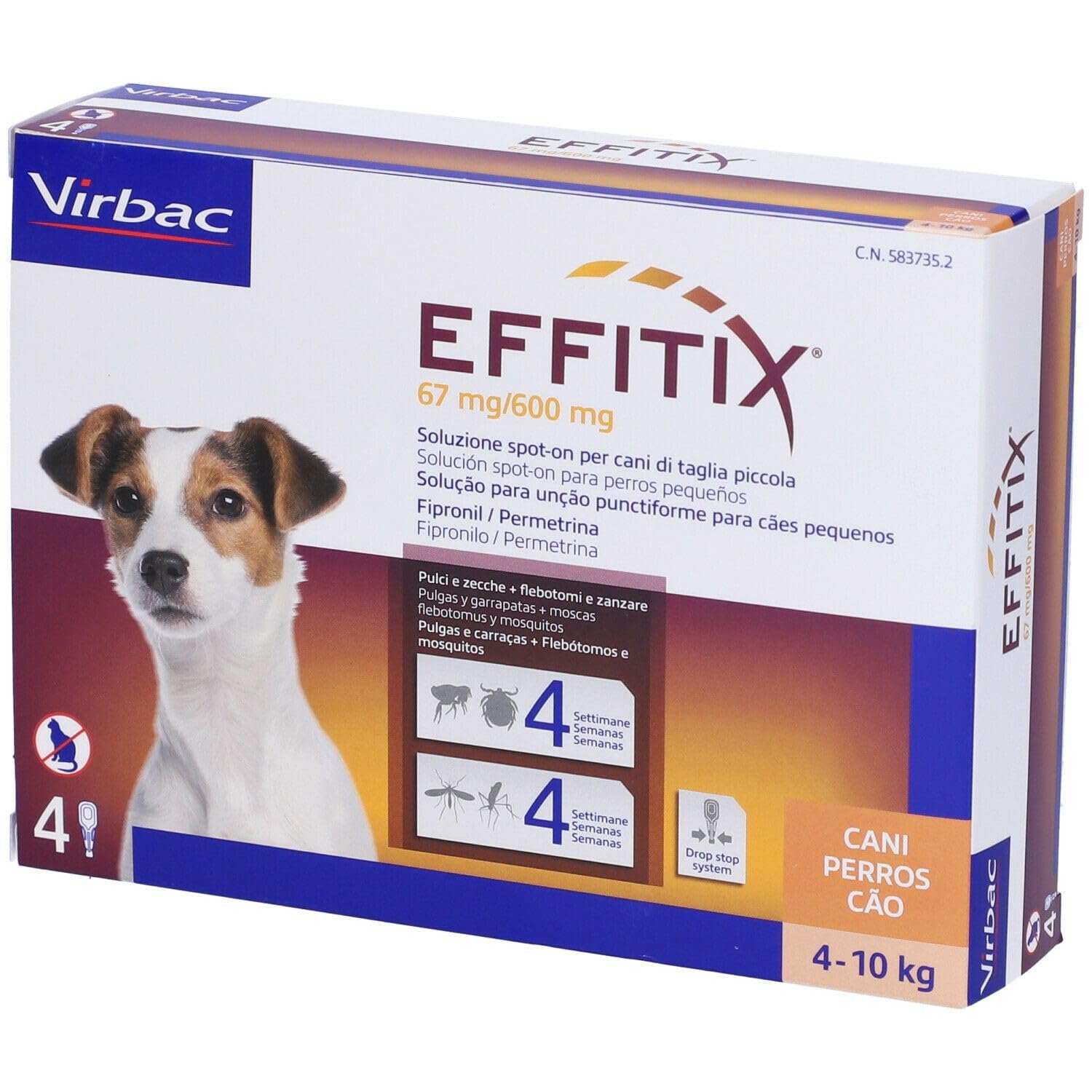 Effitix Soluzione Spot-On Cani Taglia Piccola 4-10 Kg 4 Pipette