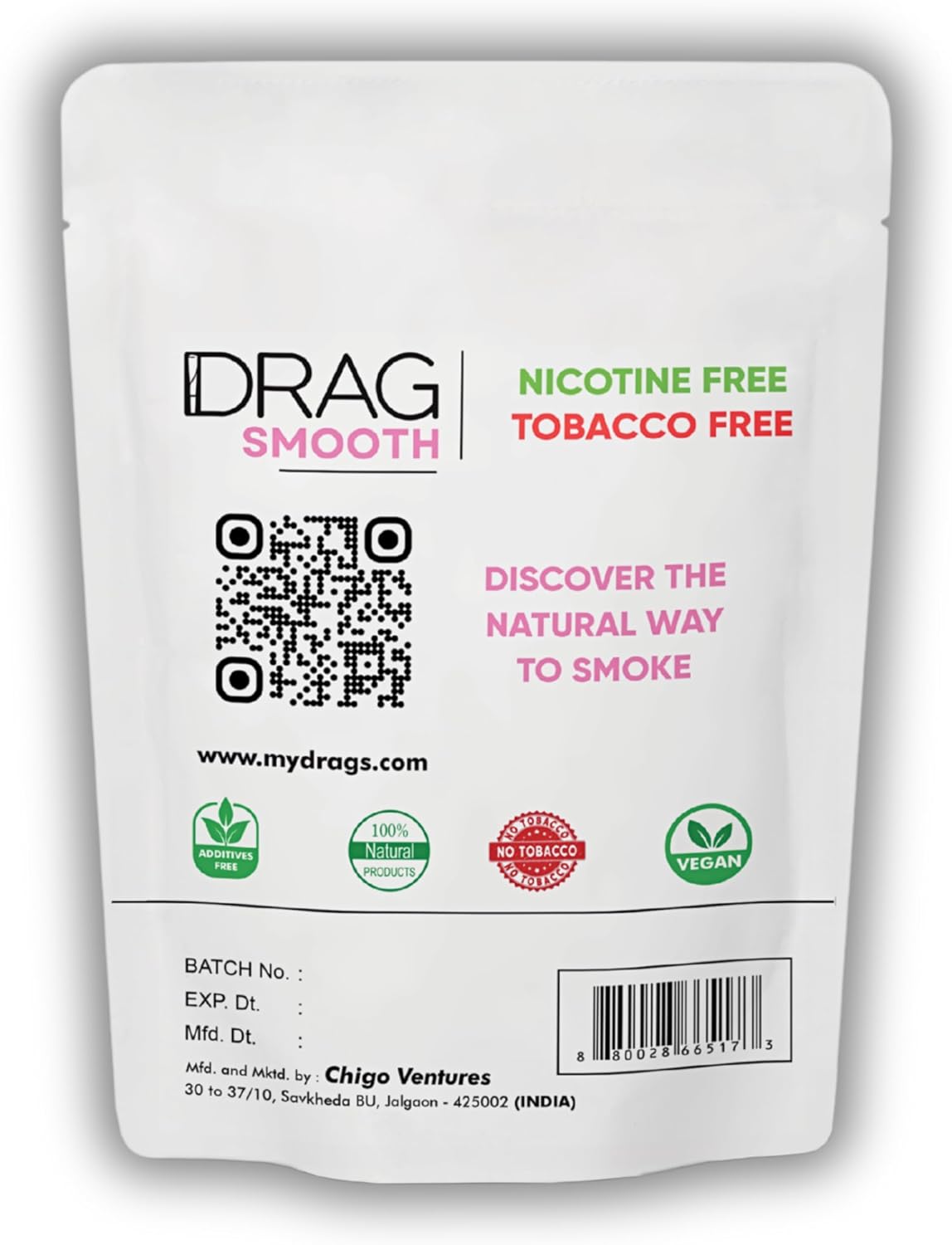 Drag-Smooth Herbal Smoking Blend, 30g, Rose, Sage, Lemongrass, Nicotine & Tobacco Free