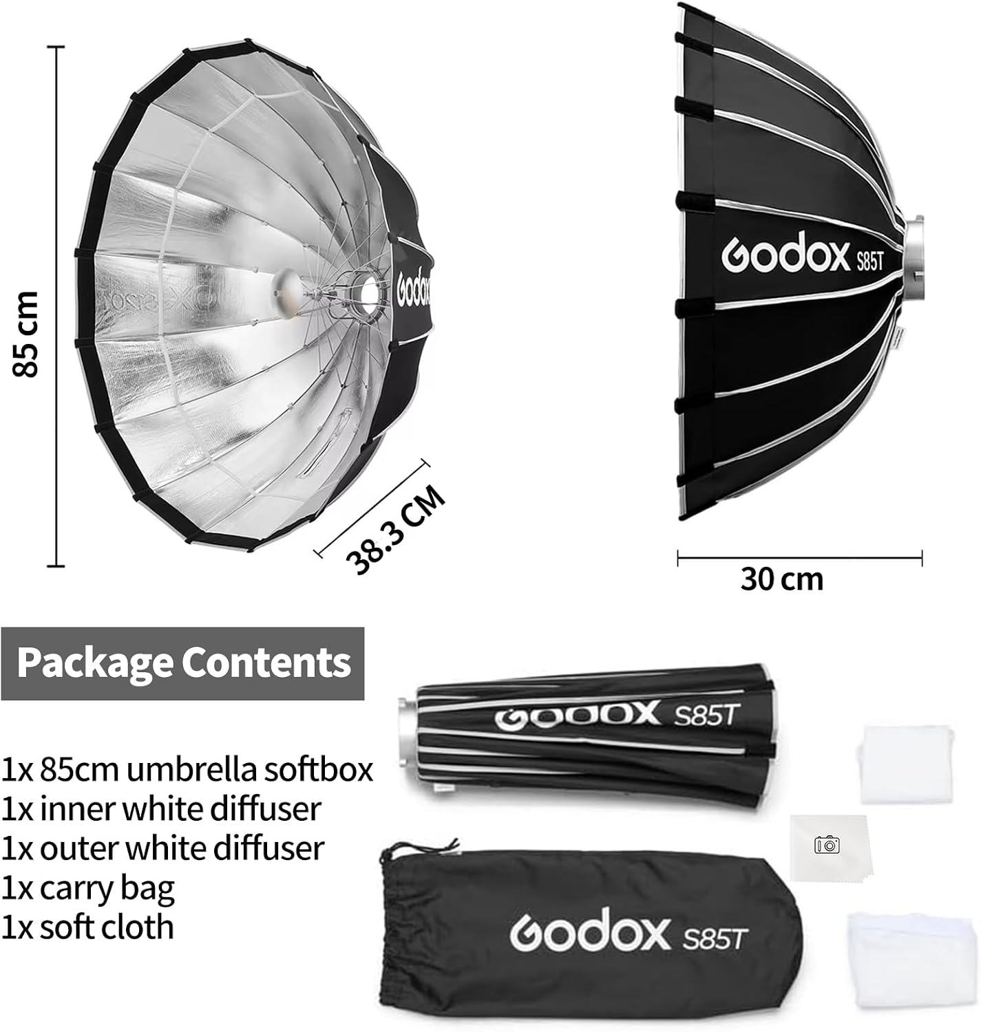 Godox Quick Release Softbox S85T 85cm/33.5in Umbrella Bowens Mount Softbox