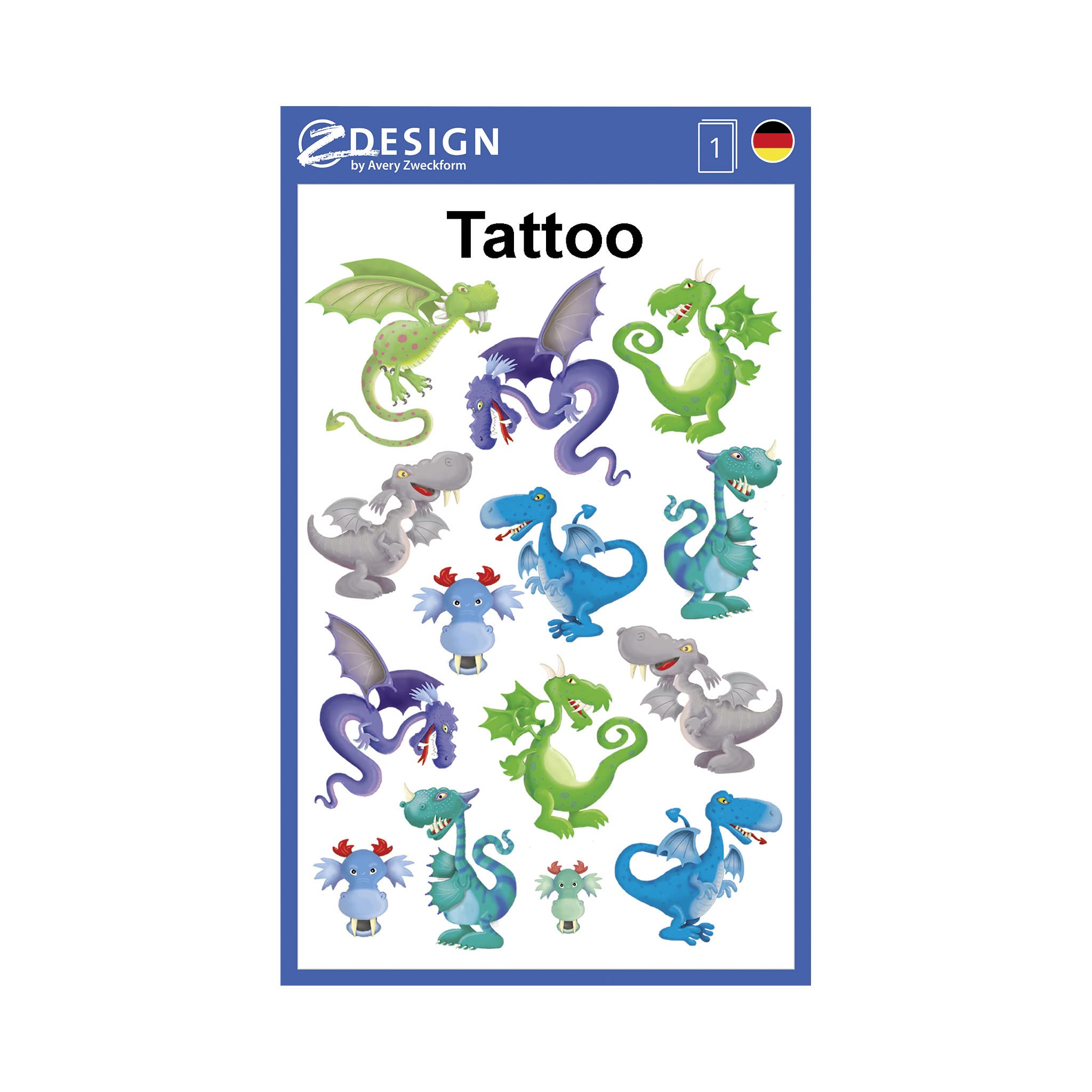 Avery Purpose Form 56751 Children's Tattoos (Tattoofolie Dragons) 14 Motifs