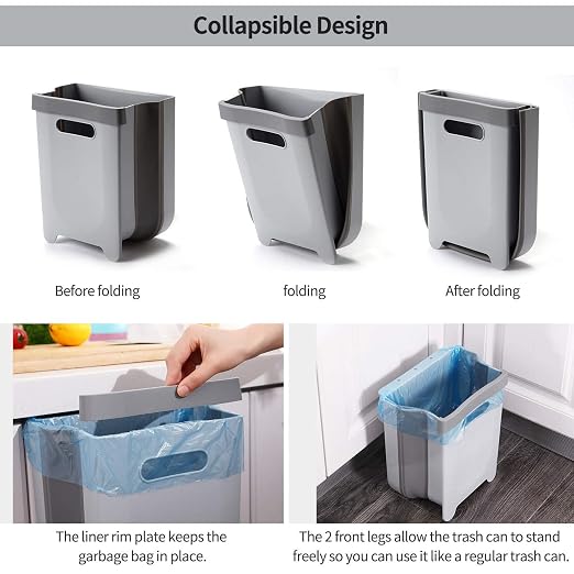 Caneca Plegable Colgante 9L para Puerta de Cocina Gris miniatura 3