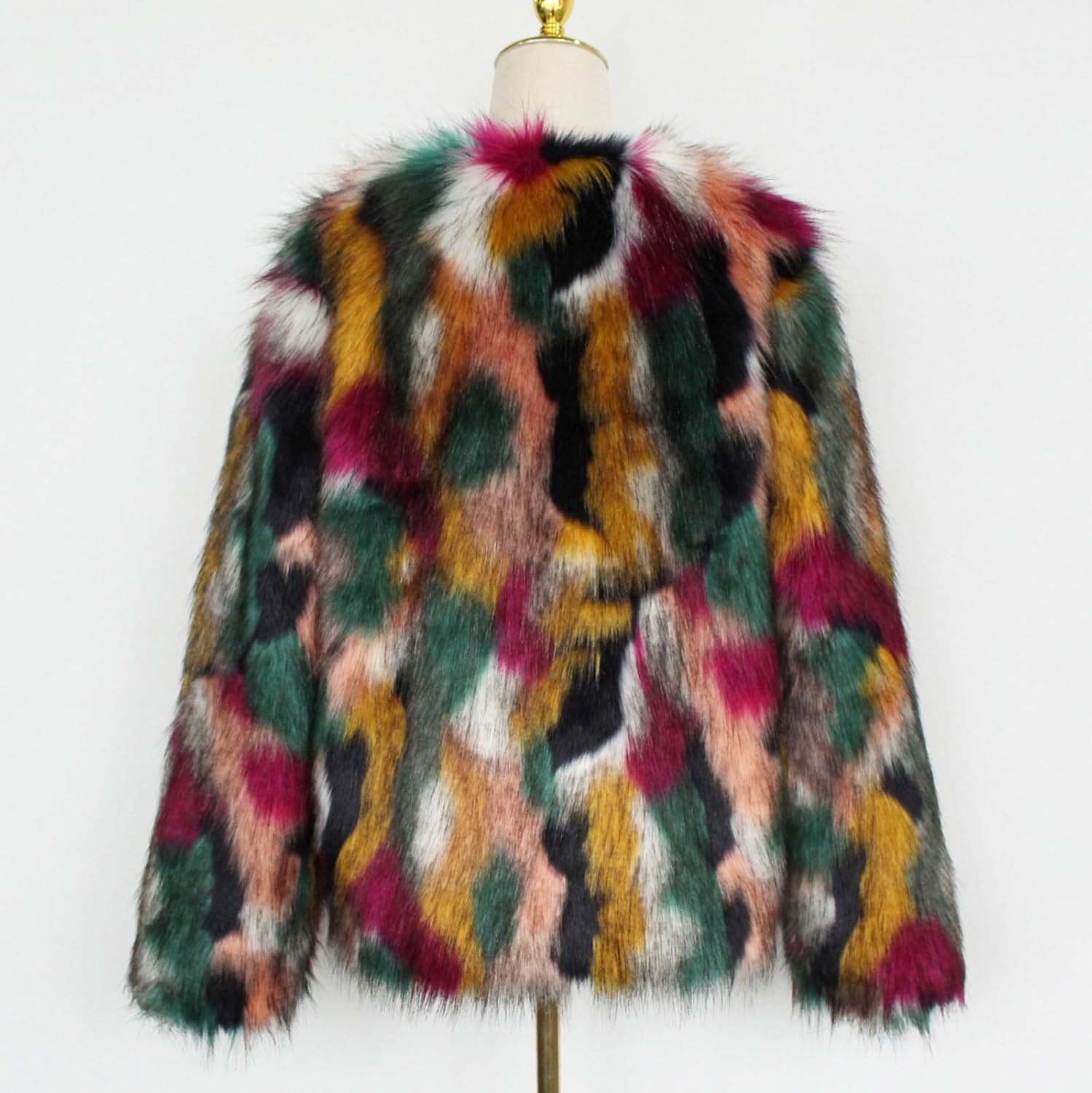 Women's Multicolor Furry Fluffy Faux Fur Coat Trendy Fall Winter Soft Warm Jacket Open Front Outware Shaggy Cardigan - Image 9