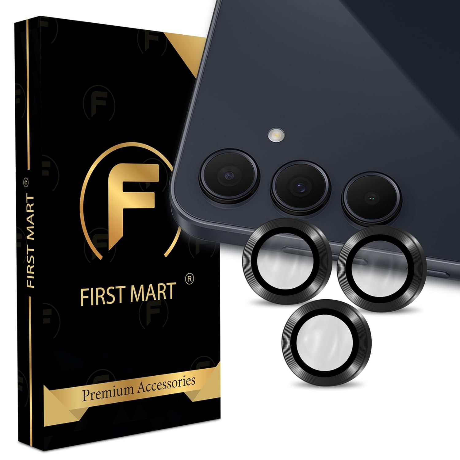 FIRST MART Camera Lens Protector for Samsung Galaxy A55 and Samsung A35 (6.6 Inches) Tough HD Individual Aluminum Alloy Lens Rings Cover, Scratch Resistant, Thin Lens Protection| Black, 1 Pack