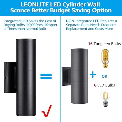 Miniatura 4 de LEONLITE Lámpara de pared integrada con cilindro LED para exteriores, 100 V-277 V, de aluminio, impermeable, de alta gama, aplique de pared en 2