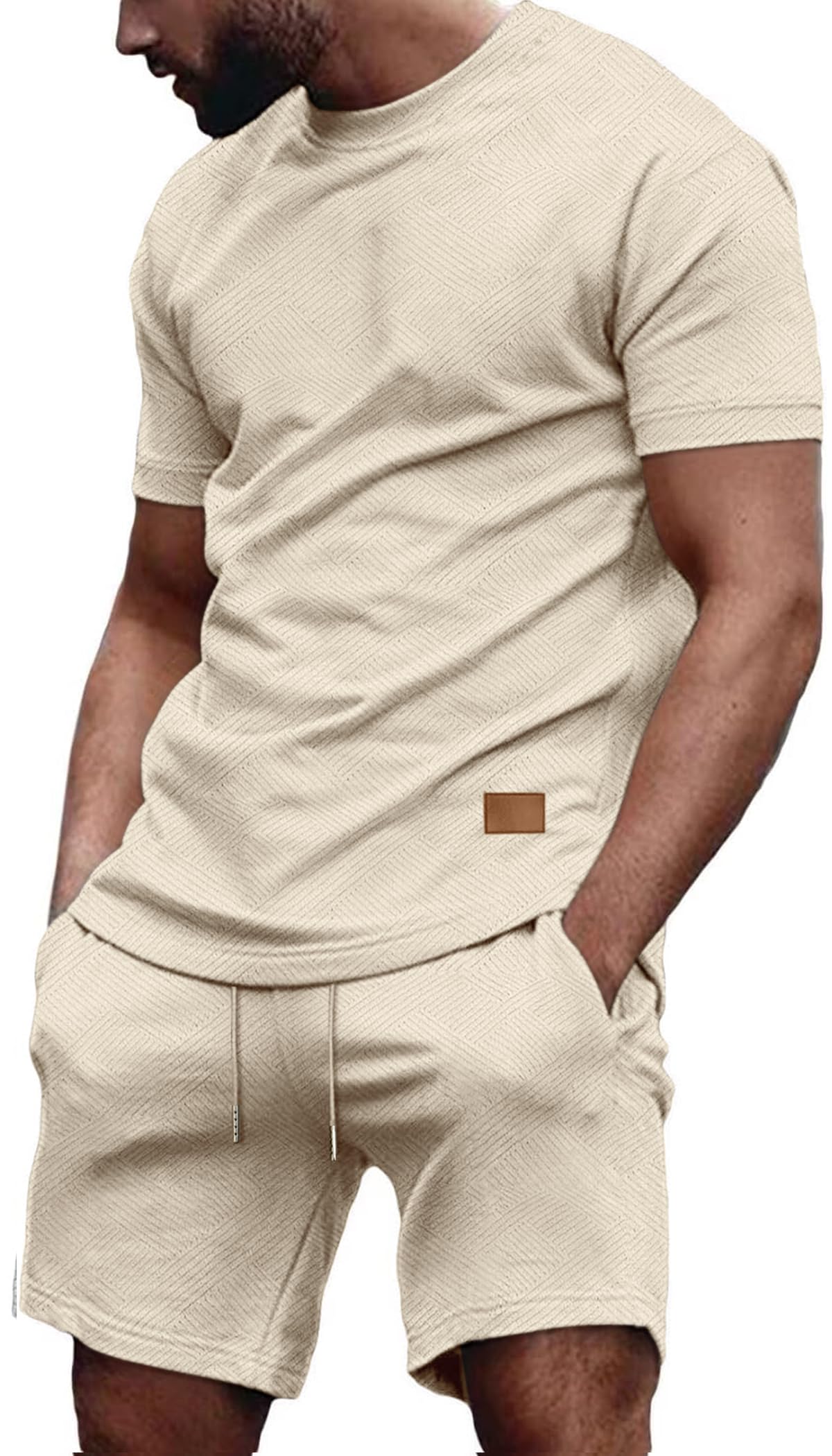 Men's 2 Piece Short Set Casual Textured Shirt and Shorts Outfit