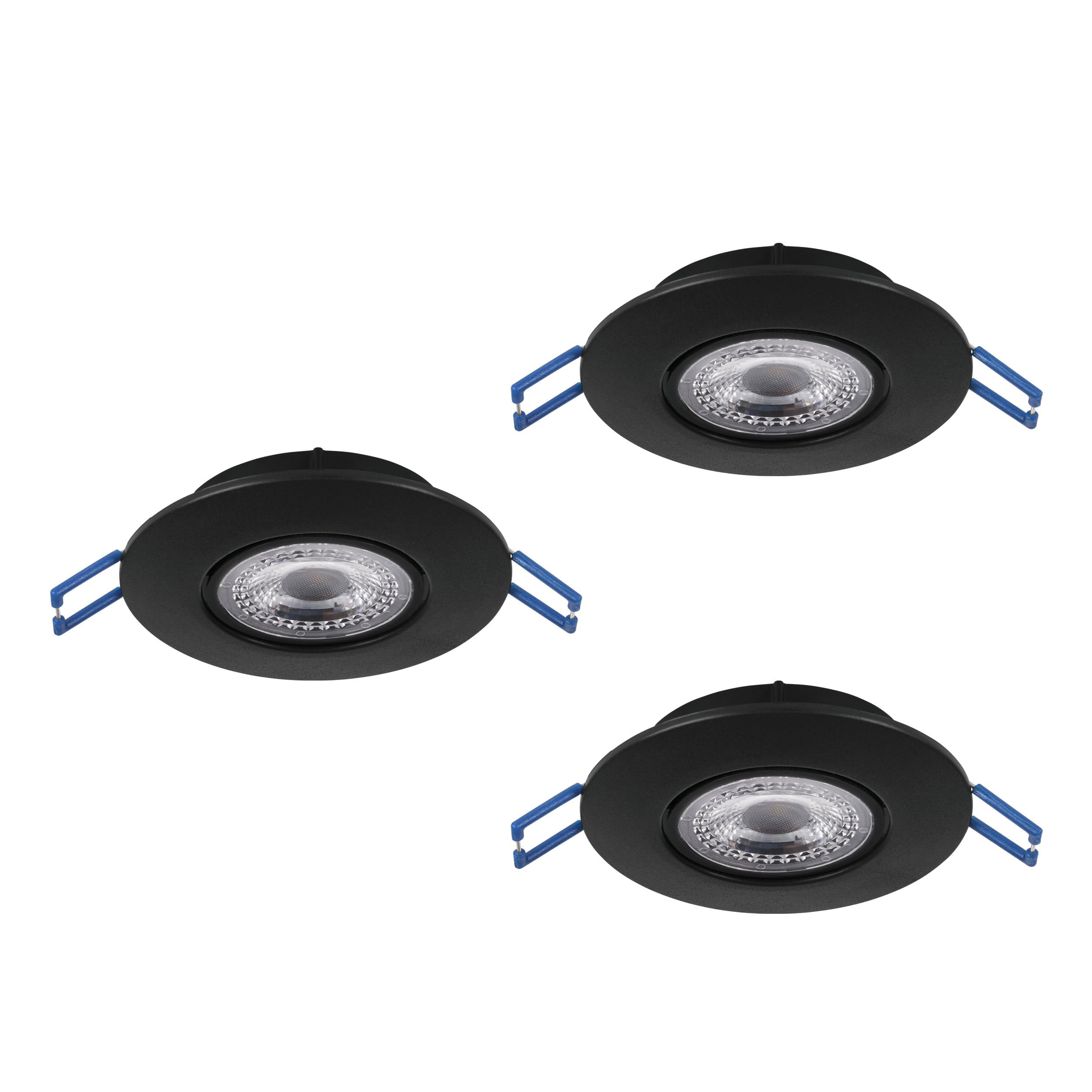 Eglo Black Set Of 3 Recessed Led Lamps Zujar, Ceiling Spotlights Made Of Plastic In Wall Spot Lights, Warm White, Ø 8.5