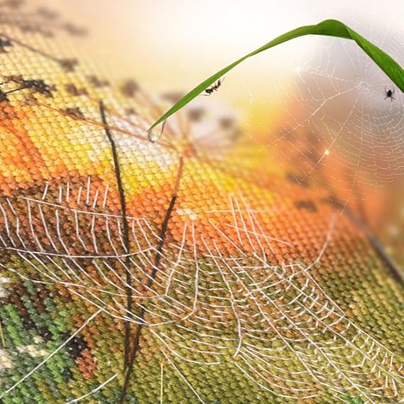 RTO Counted Cross Stitch Kit, Countryside Landscape Through Coweb Design M867, DMC Mouline Thread, Zweigart Aida 14ct, 29 x 20 cm/11.4