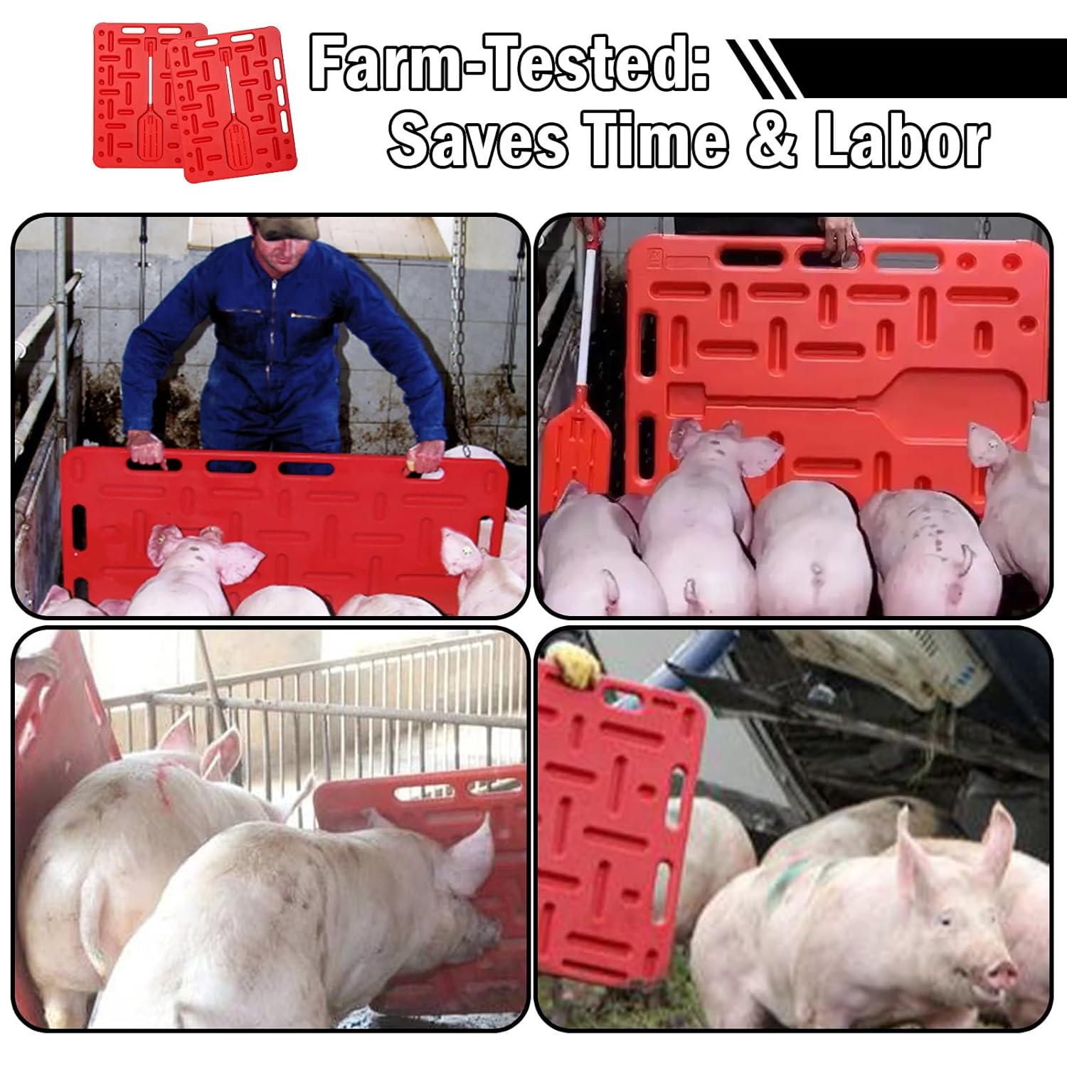 Danbark Livestock Sorting Panel with Paddle, Lightweight Animal Handling Equipment for Hogs, Sheep, Goats, Cattle, Portable Farm Fencing & Crowding Gate (Red, Medium 38x30")