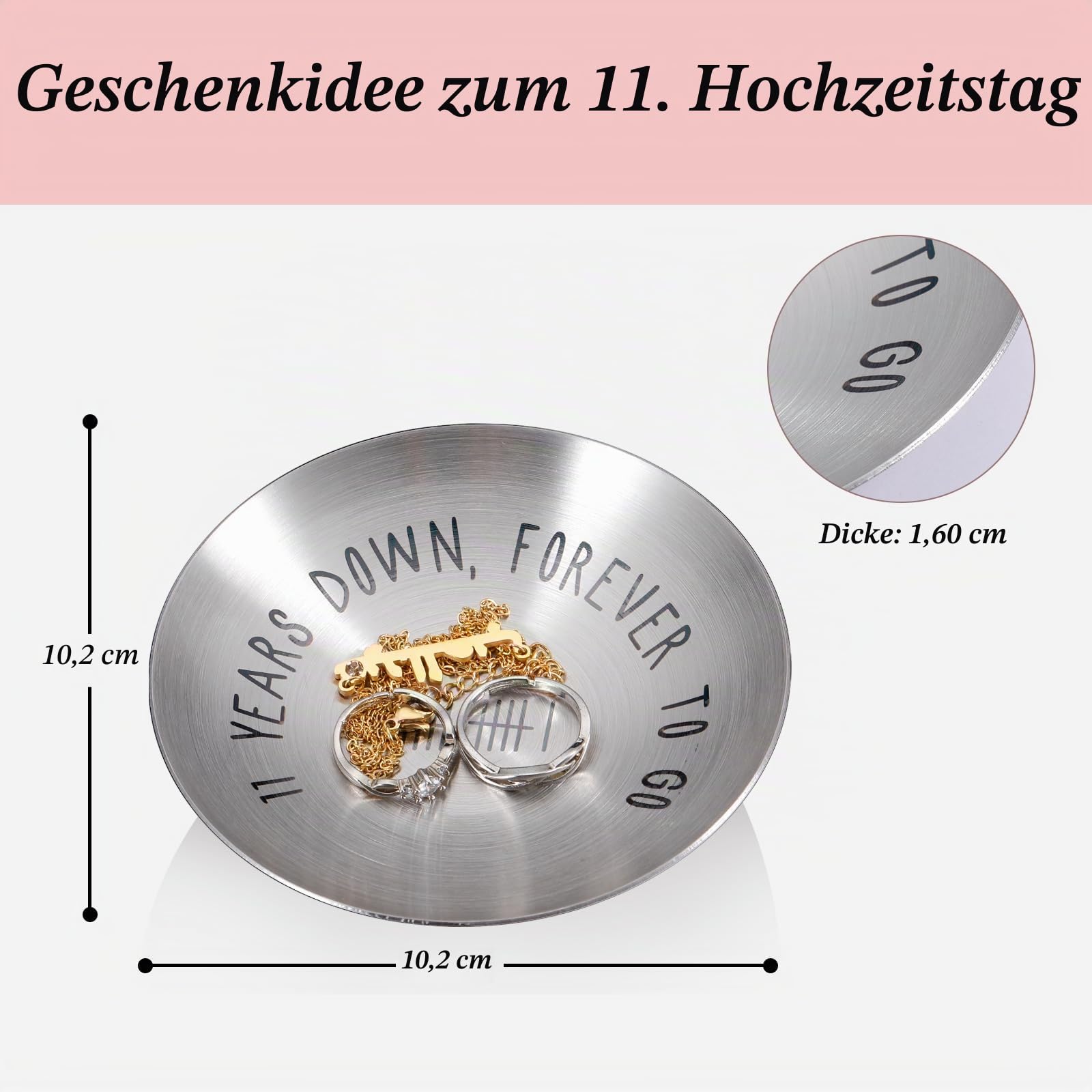 Geschenk zum 11. Jahrestag aus Stahl für Sie und Ihn, 11. Hochzeitstag, Brautgeschenke für Ehefrau und Freundinnen, Valentinstag, Weihnachten, Geburtstag, Schmuck