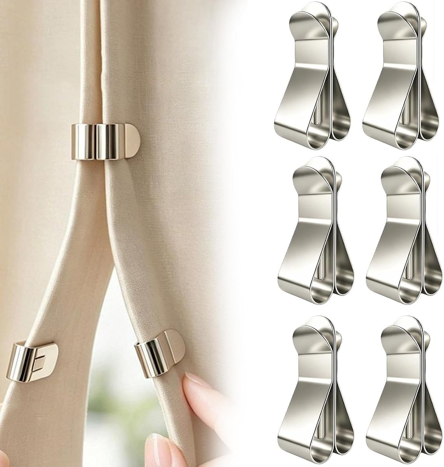 6pc Magnetic Curtain Closure Clips,No-Drill Detachable Metal Drapery Magnet