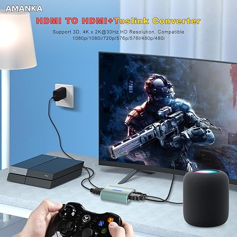 HDMI Audio Extractor 4K with Optical and HDMI Cable | HDMI to HDMI Optical 3.5mm AUX Audio Adapter Splitter Converter Support HDCP Digital DTS 5.1 PCM
