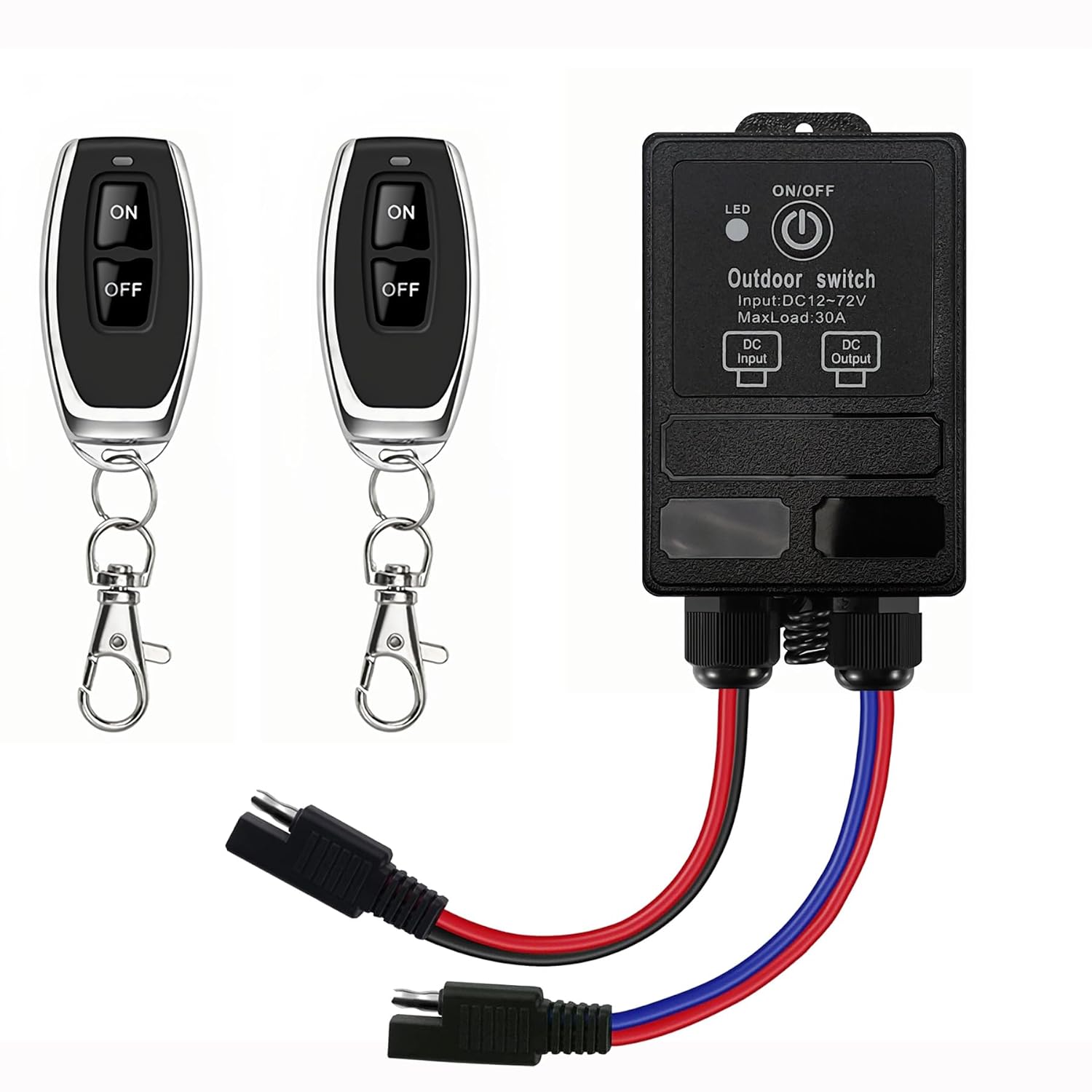 DC12V Waterproof Wireless Relay Switch Wireless Remote Control 30A Relay Switch with SAE Interface 328 Feet | Garage Door/Water Pump/Solar Light (SAE 100)