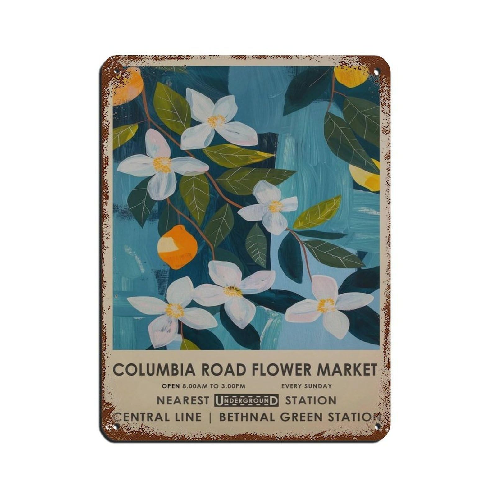 Columbia Road Flower Market, London Flower Market Tin Sign Vintage Metal Pub Club Cafe Bar Home Wall Art Decoration Poster Retro 12x16inch(30x40cm)