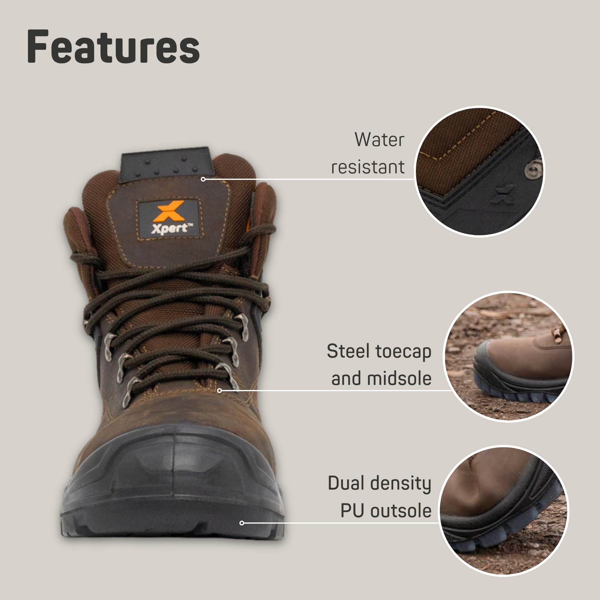 Xpert - Warrior S3 Safety Boots. Lace Up Steel Toe Cap Shoes, Comfortable And Water Resistant Boots For Men. S3 Rating With Midsole Design For Safety and Ankle Support