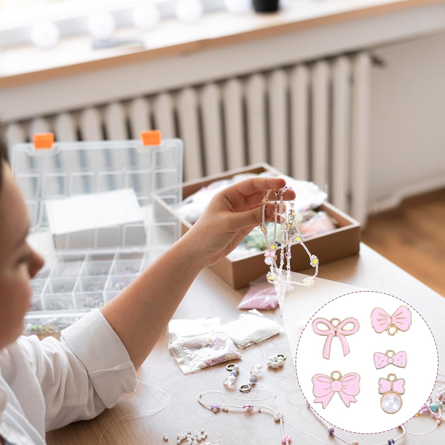 40PCS Pink Bow Charms for Jewelry Making, Romantic Flat Bowknot Charms, 5 Styles Cute Bow Pendants for Women, Alloy Enamel Bowknot Pendants Charm for Earrings, Necklace, Bracelets and DIY Craft - Image 7