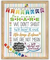 Vista 4 de In Our Playroom Rules Wall Art 11x14 Framed Poster Ready to Hang Kids Behavior Chart Nursery Decor Classroom Rules Poster Sharing Kind Words Hug It