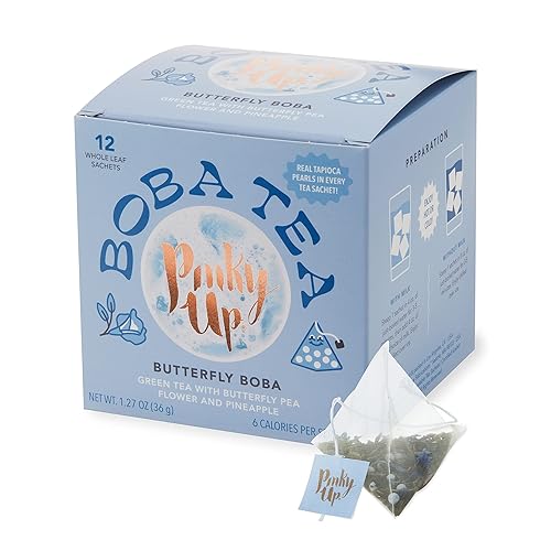 Miniatura 30 de Pinky Up Bolsitas de té Boba de mango y guayaba - Té de burbujas de hoja entera sin calorías - Regalo Boba 12 bolsas de té biodegradables