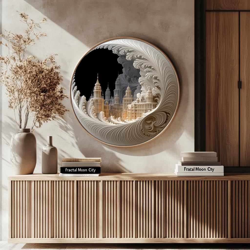 Bgraamiens Puzzles for Adults 1000 Pieces – Fractal Moon City Round Jigsaw Puzzle 1000 Pieces – Expert-Level Circular Design for Adults –Hard Difficult Impossible Challenging Jigsaw Puzzles
