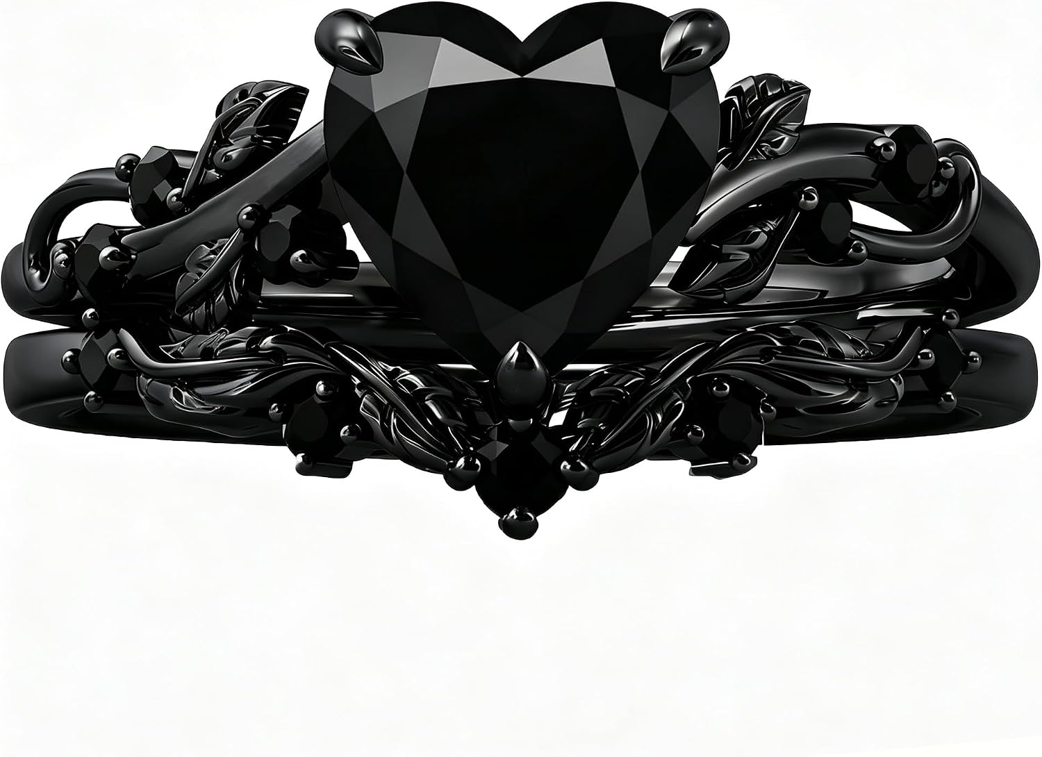 Black Onyx Engagement Ring Sets for Women 925 Sterling Silver Heart/Kite/Coffin Cut Black Onyx Wedding Bridal Ring Set for Her Promise Anniversary Rings