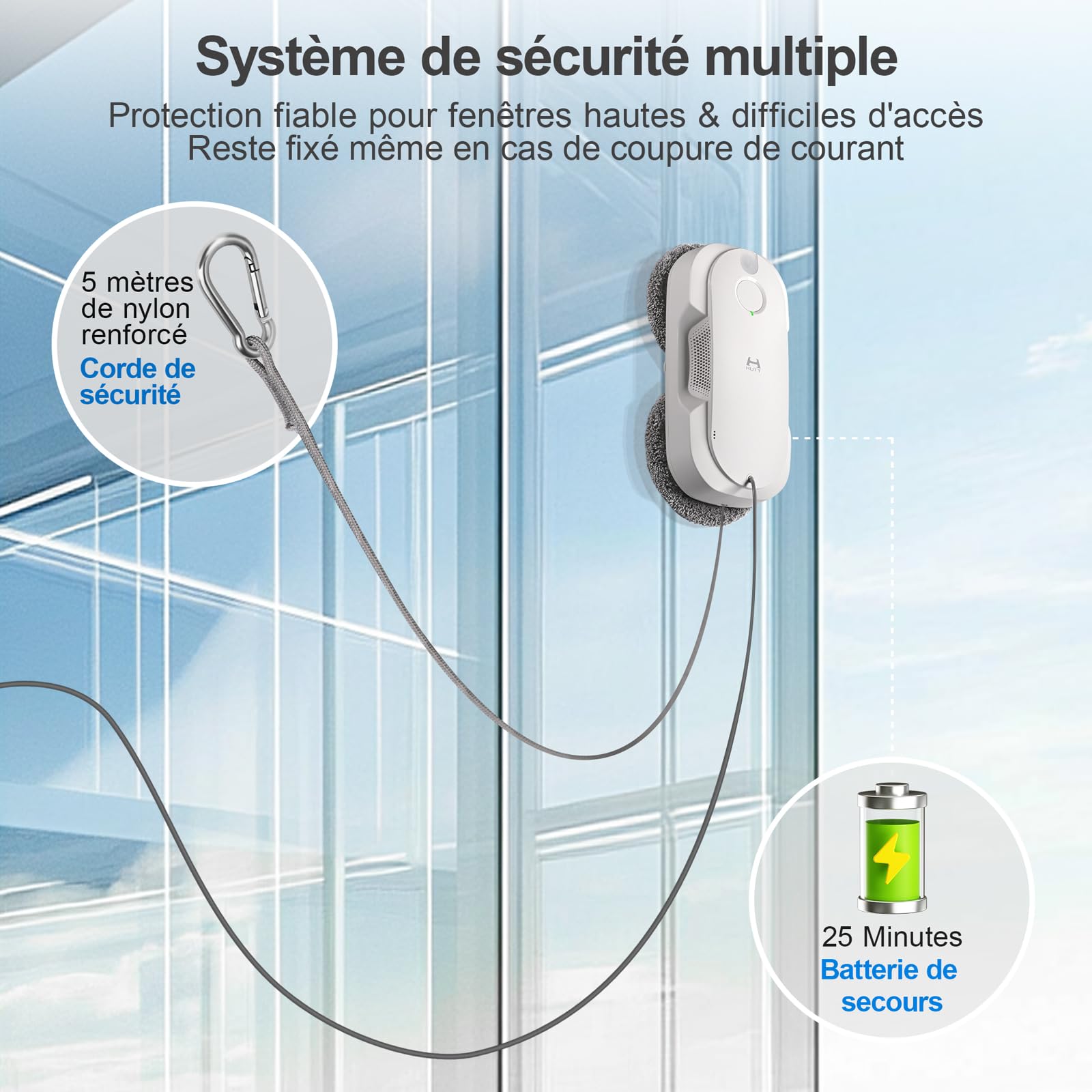 HUTT DDC56 Robot Laveur de Vitre, Robot Nettoyeur de Vitres avec Double Pulvérisation d'eau, Système de Protection à Triple, Navigation Intelligente, Télécommande