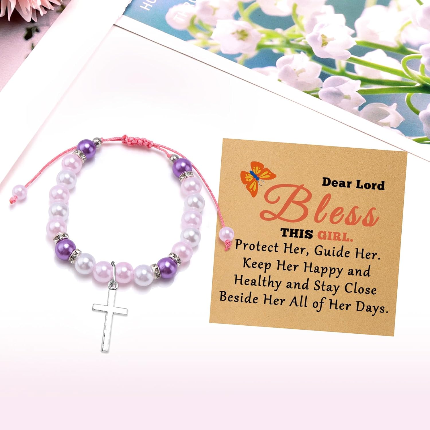 Baptism Gifts for Girls Beaded Bracelet Christian Confirmation Religious Gifts for Women First Communion Confirmation Bless Gift for Her Friend Sister Niece Christmas Birthday Gift Jewelry Bracelet - Image 3