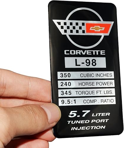 1 placa de identificación de motor C4 Corvette 1990 L98 con placa de datos de metal, placa de identificación 3D, 240 CV, 345 TQ de repuesto para