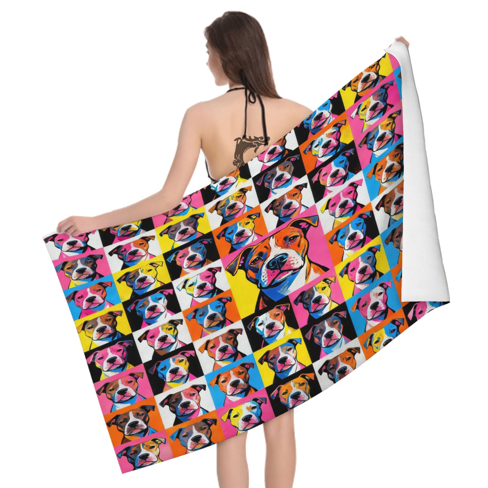 Leichong 3D Bulldog Beach Towel Microfiber Soft Quick Dry for Adults, Cartoon Dogs Bath Towel Lightweight Soft Absorbent for Travel Swimming Pool Sports, 75 x 150 cm