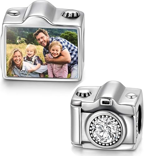 LONAGO Abalorio personalizado de plata de ley 925 compatible con pulsera, collar, forma redonda de corazón personalizado