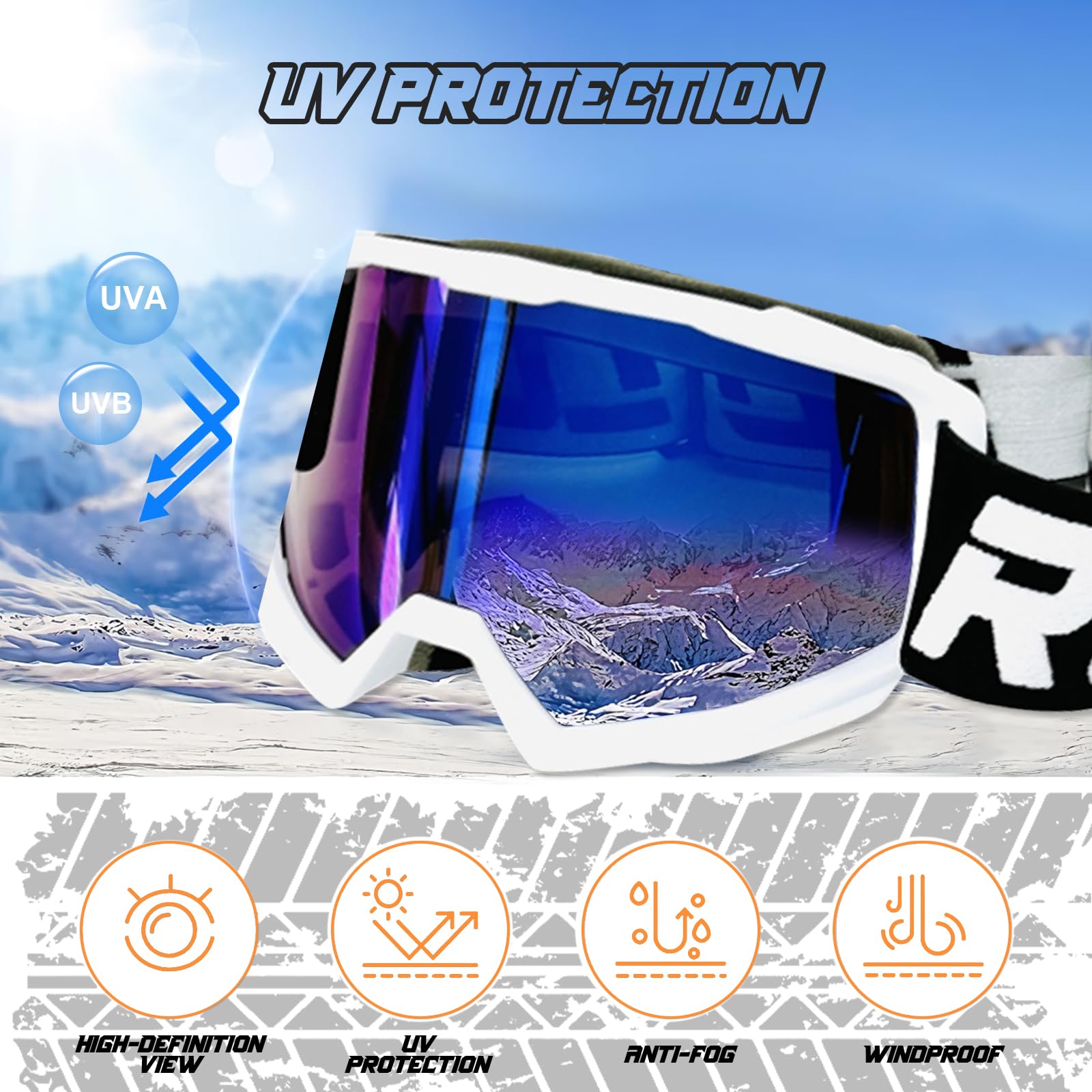 Lunette Moto Cross,Masque Moto,Lunettes Moto Anti-UV pour Conduite,Ski,Vol Libre,Compatibles avec les Casques Intégraux,Modulables et Autres Types de Casques