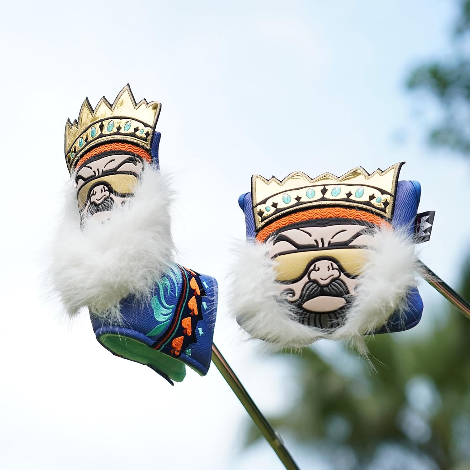 Craftsman Golf Synthetic Leather King with Crown and Beard Blue Golf Club Headcover Cover for Woods and Driver Hybrids Putter