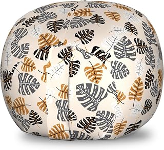 Ambesonne Leaves Storage Toy Bag Chair, Silhouettes of Tropical Monstera Hawaiian Plantation, Stuffed Animal Organizer Washable Bag, Small Size, Champagne Multicolor