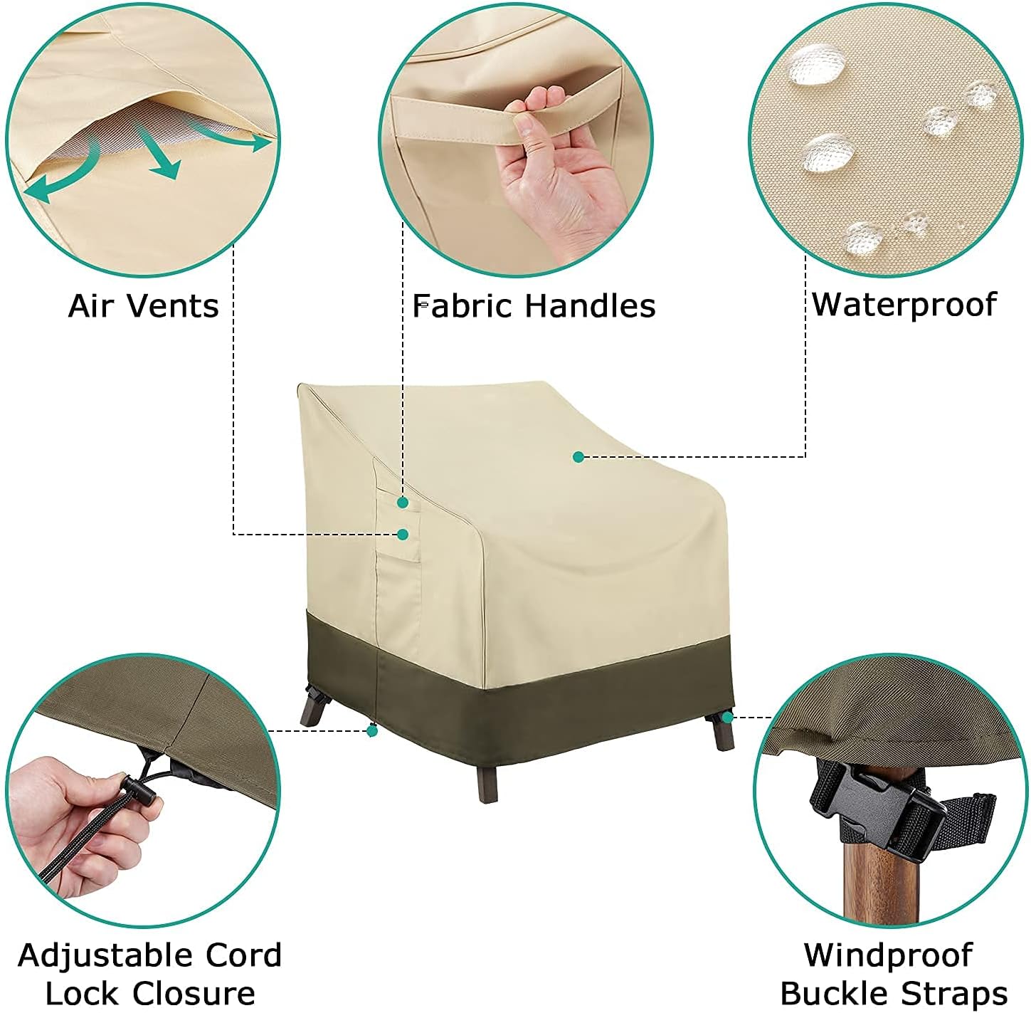 SunPatio High Back Patio Chair Covers, Waterproof Oversized Chair Covers, 600D Heavy Duty UV-Coated, Durable Rip Resistant, 38W x 32D x 36H inch, Beige & Olive : Patio, Lawn & Garden