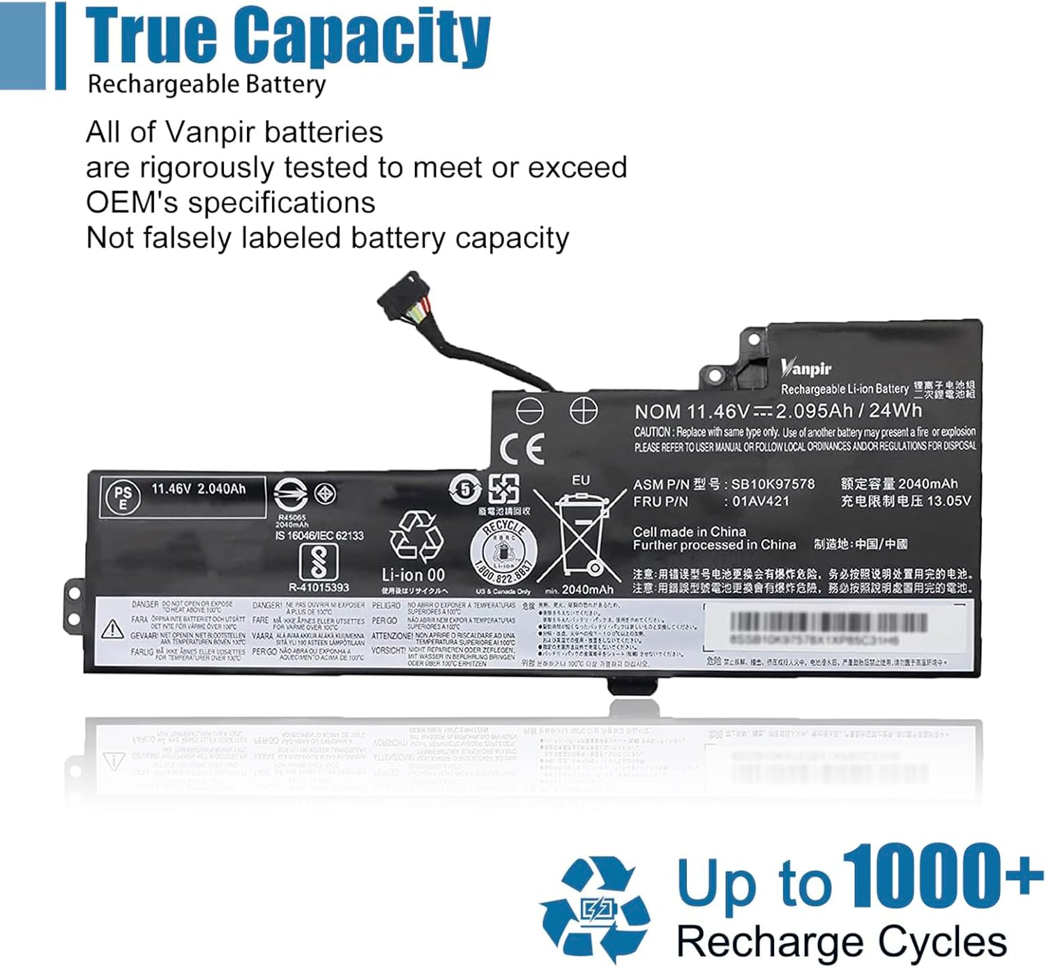01AV421 T470 T480 Laptop Battery Replacement for Lenovo ThinkPad A475 A485 TP25 Series Notebook SB10K97578 01AV419 01AV420 01AV489 SB10K97576 SB10K97577 11.46V 24Wh 2095mAh 3-Cell