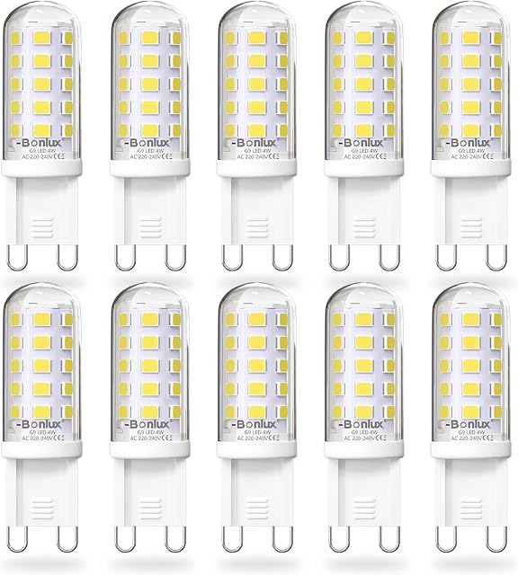 Bonlux LED Bulb G9 Day Light White 6000K, G9 LED Bulbs Cool White 4W G9 Capsule LED Light Bulb Equivalent to G9 40W Halogen Bulb, G9 Socket LED Lamp, Energy Saving Bulbs, Non-dimmable (Pack of 10)